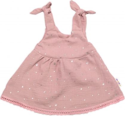 Baby Nellys Letní lehoučké mušelínové šaty Summer Stars - pudrové - obrázek 1