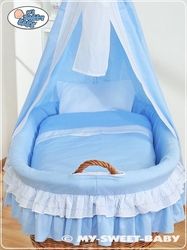 Koš proutěný přírodní s NEBESY a výbavou - KANÝRKY modrý  - My Sweet Baby - obrázek 2