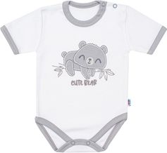 Kojenecké body krátký rukáv - CUTE BEAR bílé se šedou - vel.62 - obrázek 1