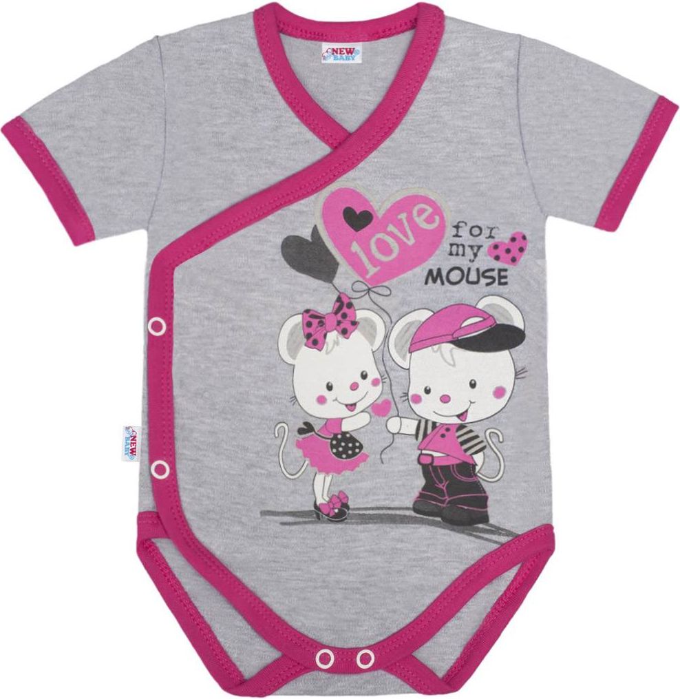 Dětské body s bočním zapínáním krátký rukáv New Baby Love Mouse - 50 - obrázek 1