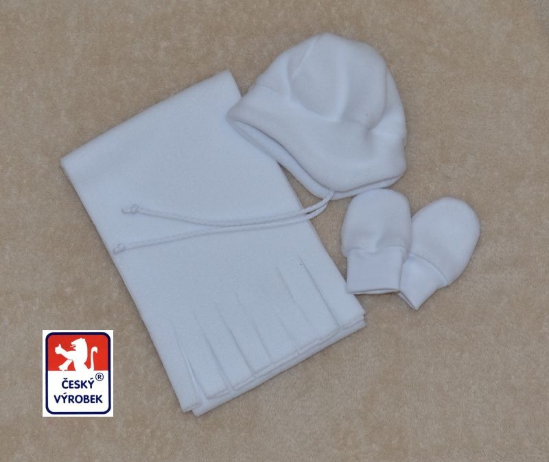 Zimní dětská sada Dětský svět 3-dílná bílá čepička Kuklička + rukavičky+šálek velikost 0 - obrázek 1