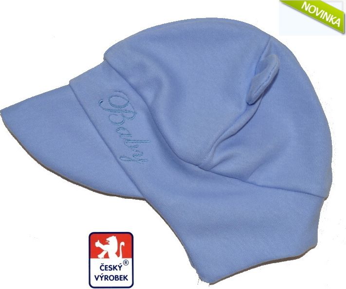Kojenecká bavlněná čepička Dětský svět zavazovací s ouškama Baby modrá vel.0 - obrázek 1