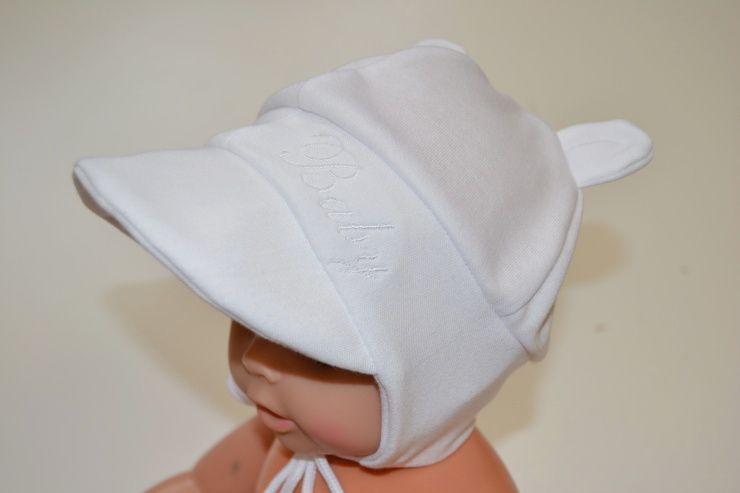 Kojenecká bavlněná čepička Dětský svět zavazovací s ouškama Baby modrá vel.0 - obrázek 2