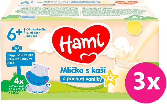 3x HAMI Mlíčko s kaší s příchutí vanilky 4x250 ml - obrázek 1