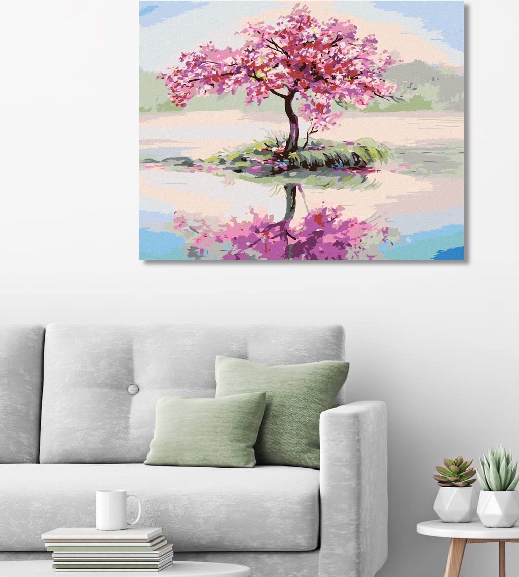 zuty Malování podle čísel - ROZKVETLÁ SAKURA U JEZERA - Rozměr: 40x50 cm, Rámování: Varianta: bez rámu a bez vypnutí plátna - obrázek 9