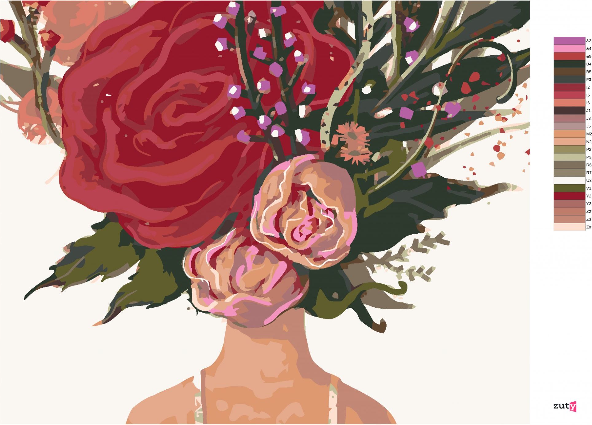 zuty Malování podle čísel - KVĚTINOVÁ ŽENA A RŮŽE - Rozměr: 40x50 cm, Rámování: Varianta: bez rámu a bez vypnutí plátna - obrázek 10