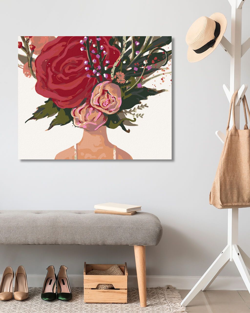 zuty Malování podle čísel - KVĚTINOVÁ ŽENA A RŮŽE - Rozměr: 40x50 cm, Rámování: Varianta: vypnuté plátno na rám - obrázek 9