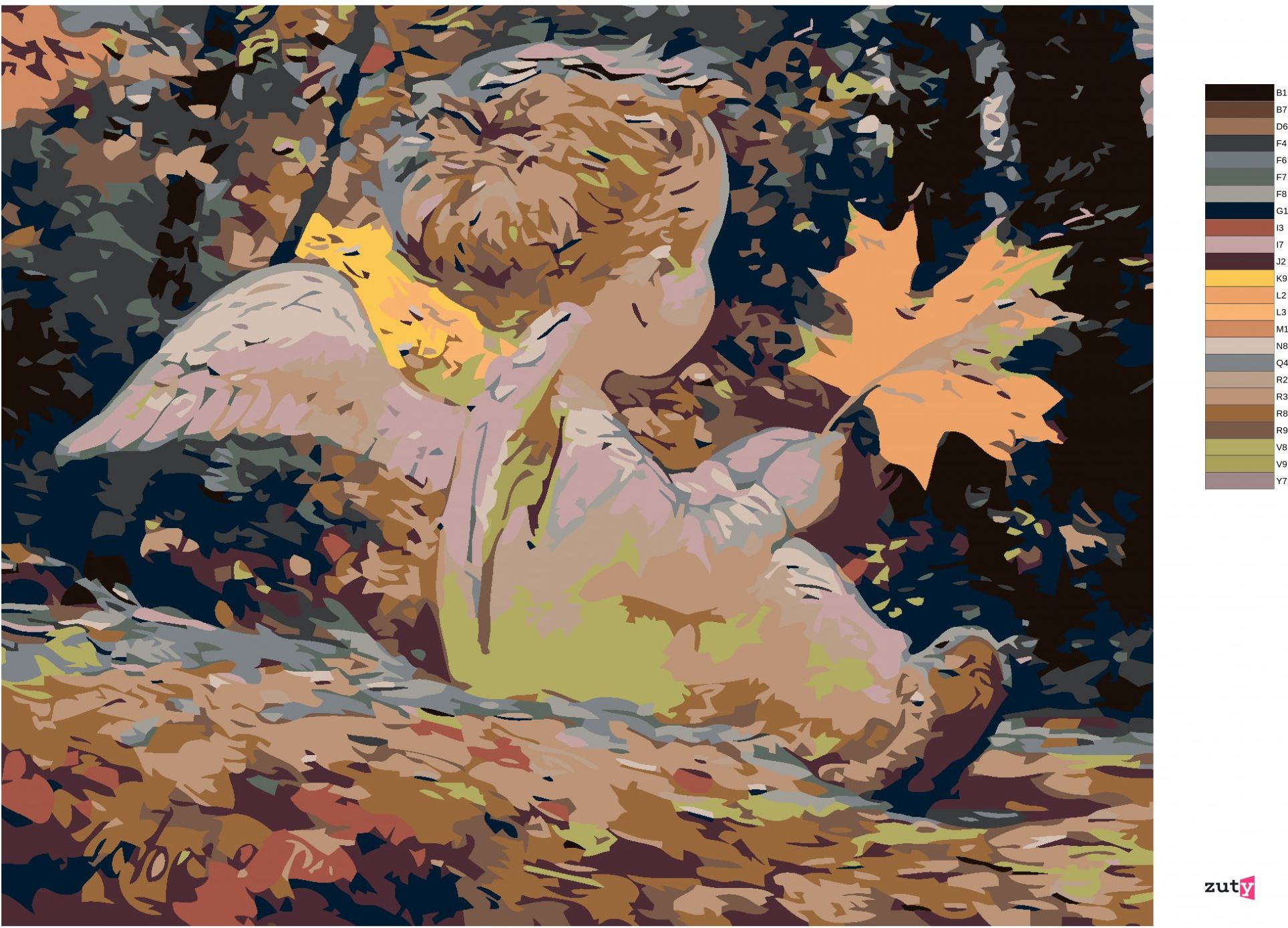 zuty Malování podle čísel - ANDÍLEK S JAVOROVÝM LÍSTKEM - Rozměr: 40x50 cm, Rámování: Varianta: vypnuté plátno na rám - obrázek 4