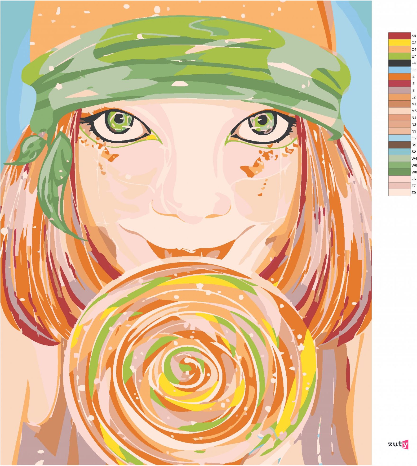 zuty Malování podle čísel - ZELENOOKÁ ŽENA A LÍZÁTKO - Rozměr: 40x50 cm, Rámování: Varianta: vypnuté plátno na rám - obrázek 3