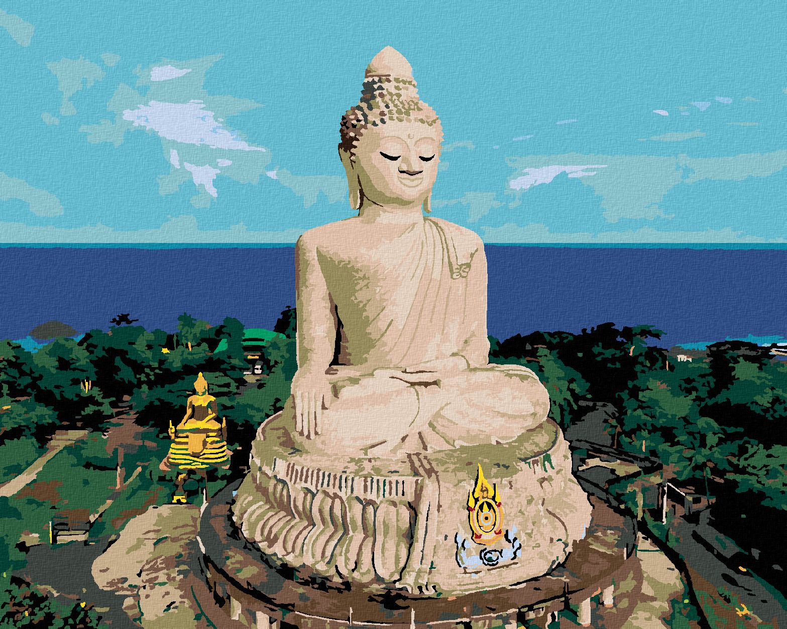 zuty Malování podle čísel - BUDDHA A OCEÁN - Rozměr: 40x50 cm, Rámování: Varianta: vypnuté plátno na rám - obrázek 1