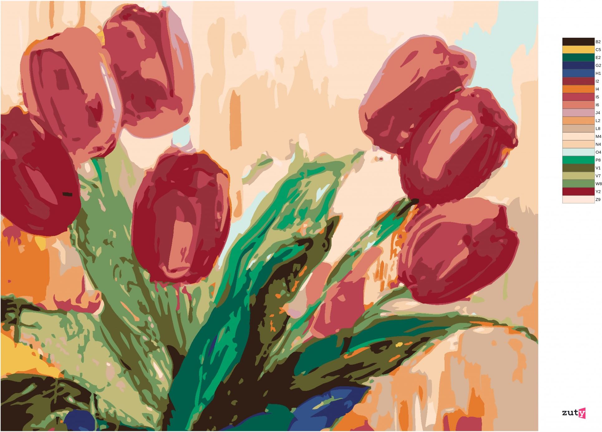 zuty Malování podle čísel - ČERVENÉ TULIPÁNY - Rozměr: 40x50 cm, Rámování: Varianta: bez rámu a bez vypnutí plátna - obrázek 8