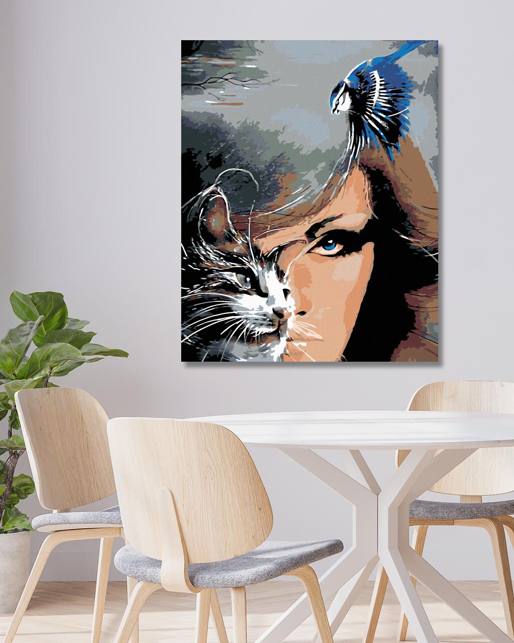 zuty Malování podle čísel - ŽENA KOČKA A MODRÝ PTÁČEK - Rozměr: 40x50 cm, Rámování: Varianta: vypnuté plátno na rám - obrázek 5