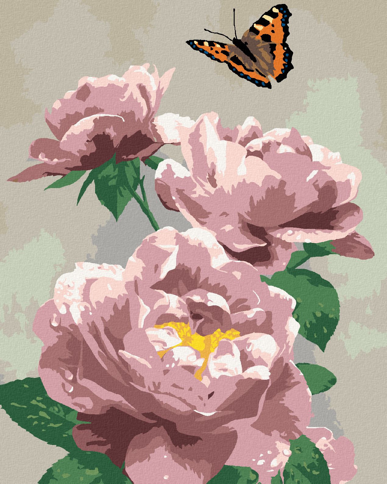 zuty Malování podle čísel - MOTÝL A RŮŽOVÉ RŮŽE (HOWARD ROBINSON) - Rozměr: 40x50 cm, Rámování: Varianta: bez rámu a bez vypnutí plátna - obrázek 1