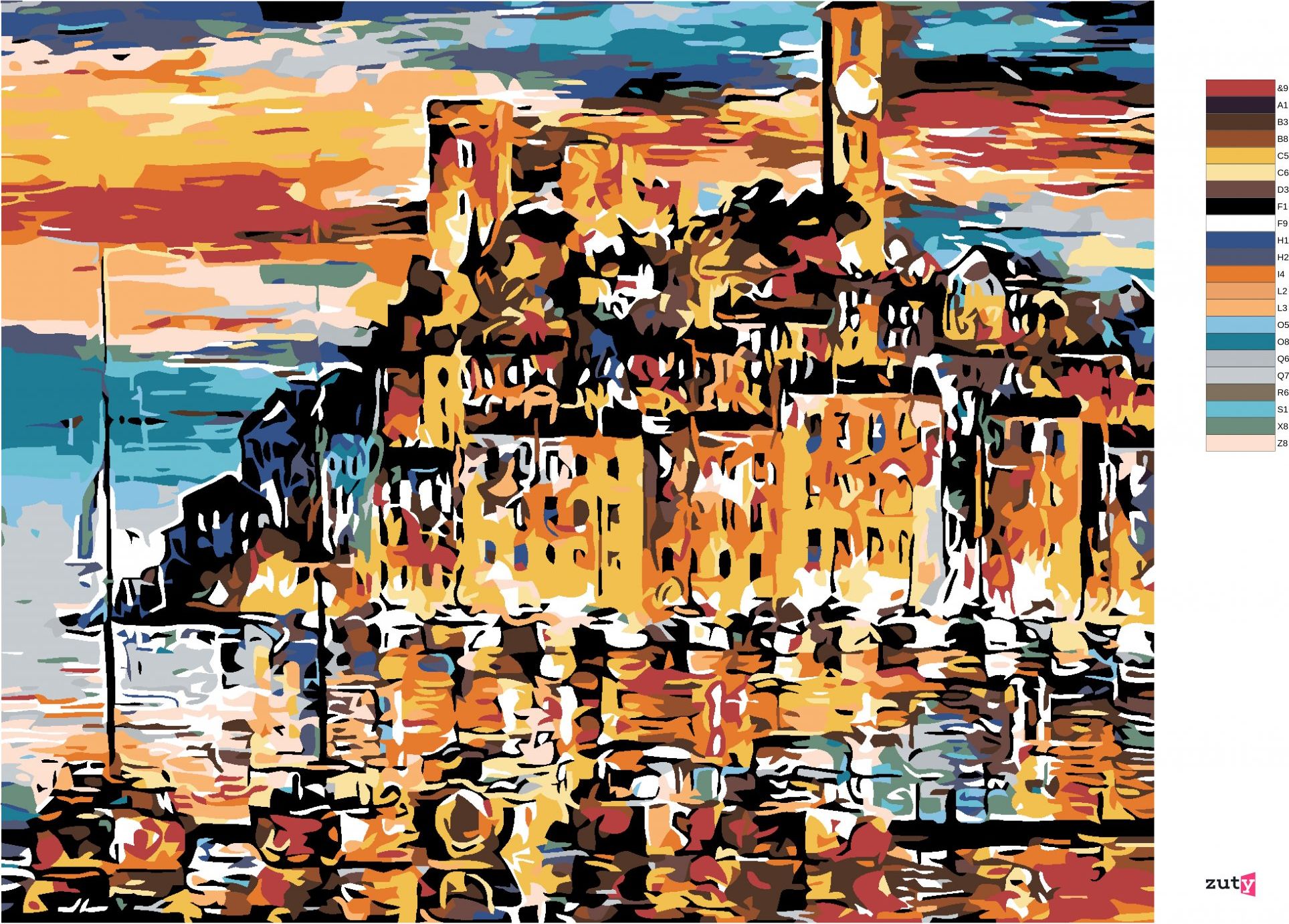 zuty Malování podle čísel - MĚSTEČKO NAD MOŘEM - Rozměr: 40x50 cm, Rámování: Varianta: vypnuté plátno na rám - obrázek 4
