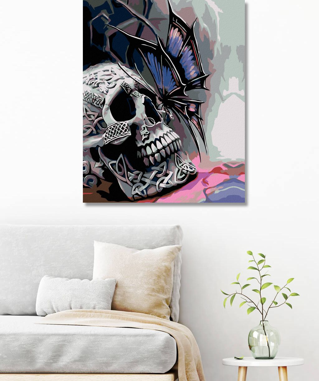 zuty Malování podle čísel - LEBKA A MOTÝL - Rozměr: 40x50 cm, Rámování: Varianta: bez rámu a bez vypnutí plátna - obrázek 4