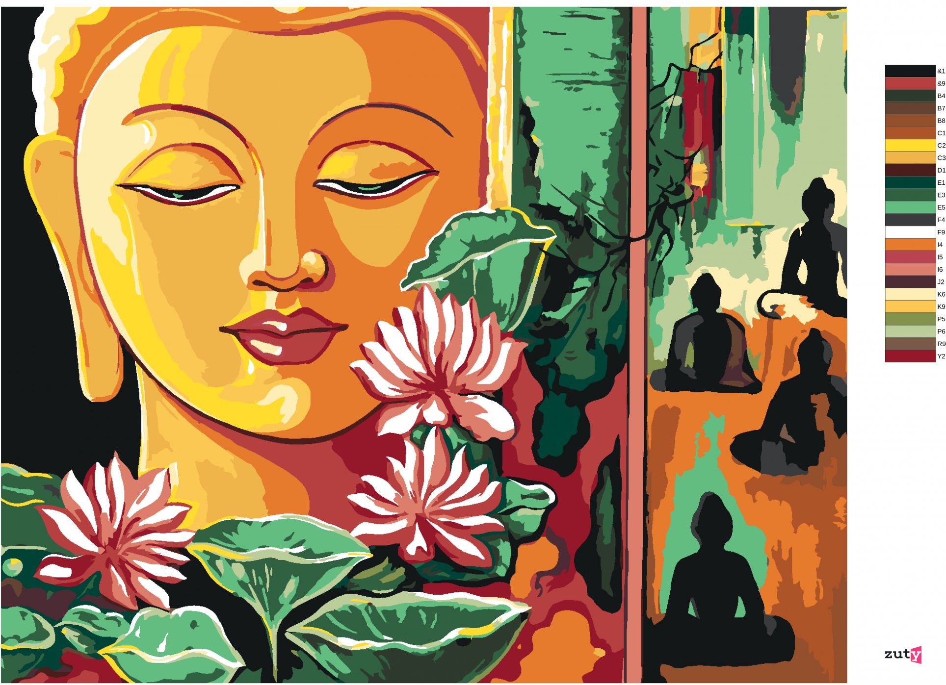 zuty Malování podle čísel - ASIJSKÝ BUDDHA - Rozměr: 40x50 cm, Rámování: Varianta: bez rámu a bez vypnutí plátna - obrázek 7