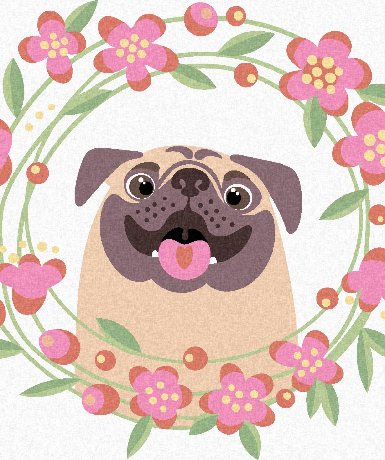 zuty Malování podle čísel - ŠŤASTNÝ MOPS S KVĚTINAMI - Rozměr: 40x50 cm, Rámování: Varianta: vypnuté plátno na rám - obrázek 1