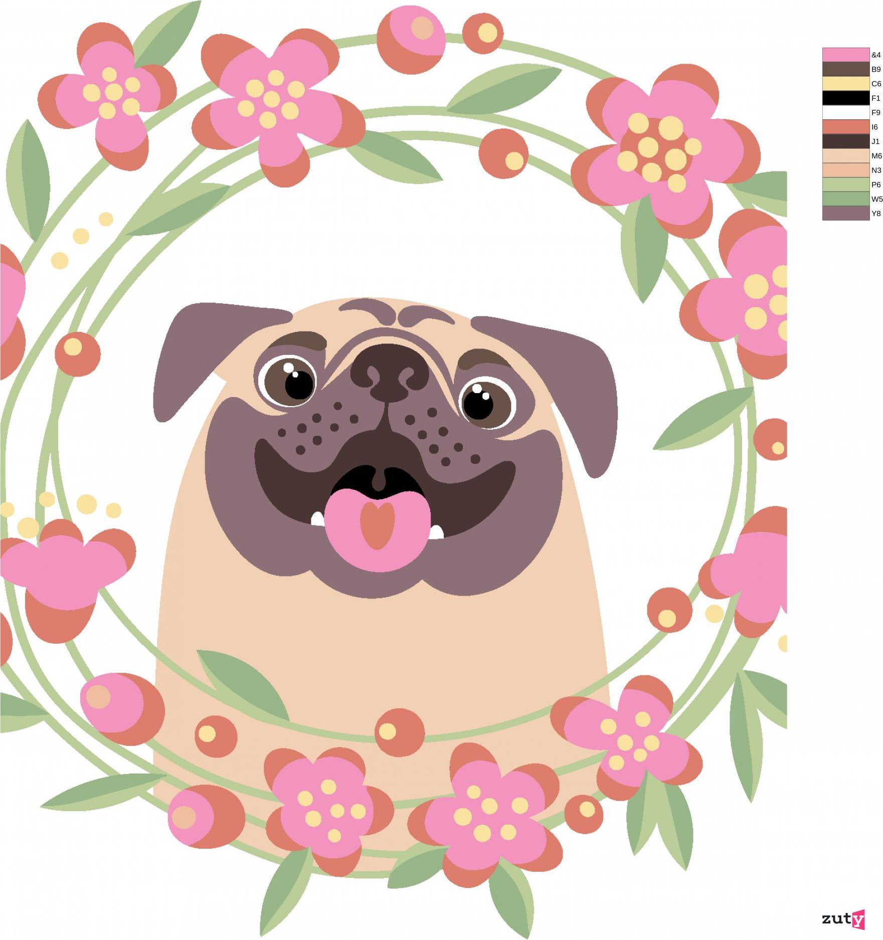 zuty Malování podle čísel - ŠŤASTNÝ MOPS S KVĚTINAMI - Rozměr: 40x50 cm, Rámování: Varianta: vypnuté plátno na rám - obrázek 10