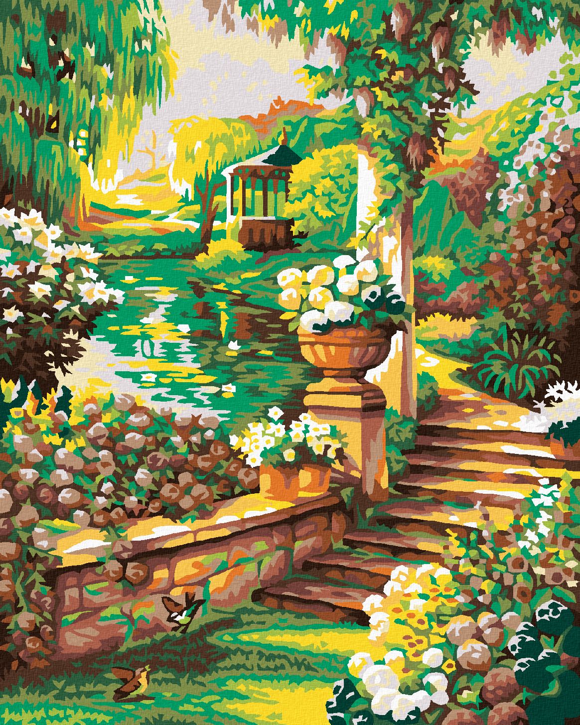 zuty Malování podle čísel - KRÁSNÁ KVĚTINOVÁ ZAHRÁDKA S ALTÁNEM - Rozměr: 40x50 cm, Rámování: Varianta: vypnuté plátno na rám - obrázek 1