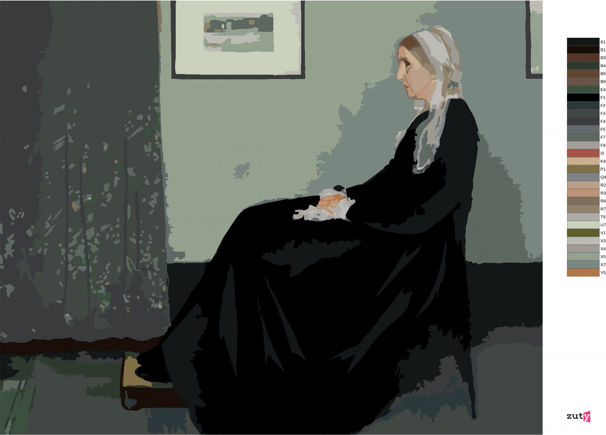 zuty Malování podle čísel - WHISTLEROVA MATKA (J. MCNEILL WHISTLER) - Rozměr: 40x50 cm, Rámování: Varianta: vypnuté plátno na rám - obrázek 4