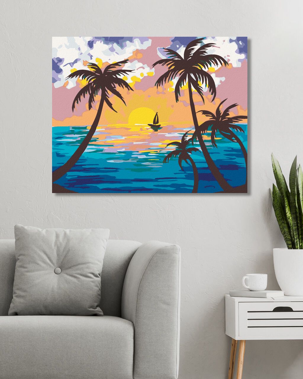 zuty Malování podle čísel - ZÁPAD SLUNCE ZA PALMAMI - Rozměr: 40x50 cm, Rámování: Varianta: bez rámu a bez vypnutí plátna - obrázek 5