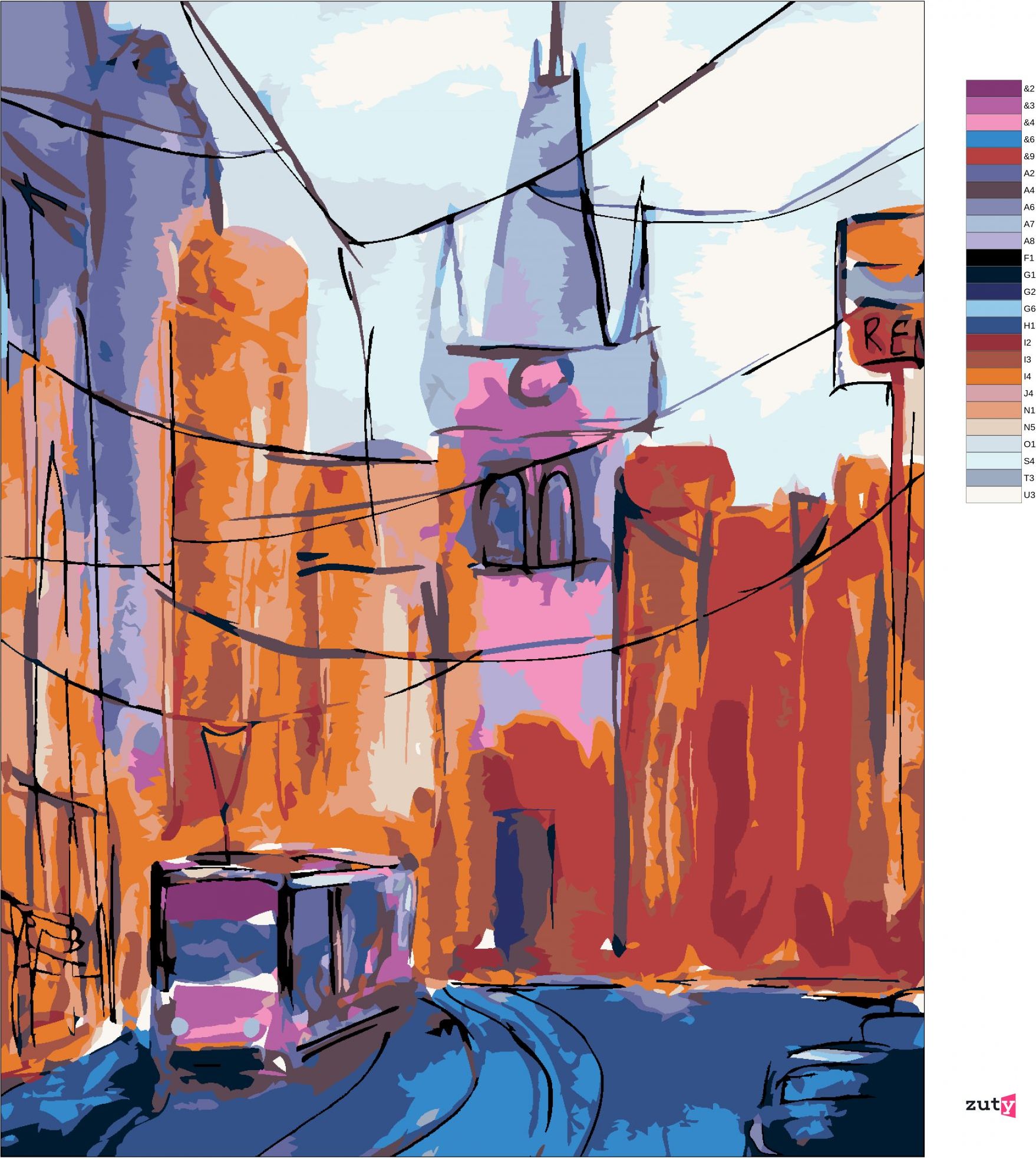 zuty Malování podle čísel - PRAHA PRAŠNÁ BRÁNA - Rozměr: 40x50 cm, Rámování: Varianta: vypnuté plátno na rám - obrázek 3