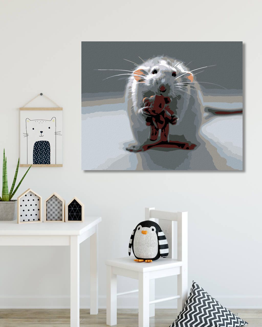 zuty Malování podle čísel - BÍLÁ MYŠKA S MÉĎOU - Rozměr: 40x50 cm, Rámování: Varianta: vypnuté plátno na rám - obrázek 4
