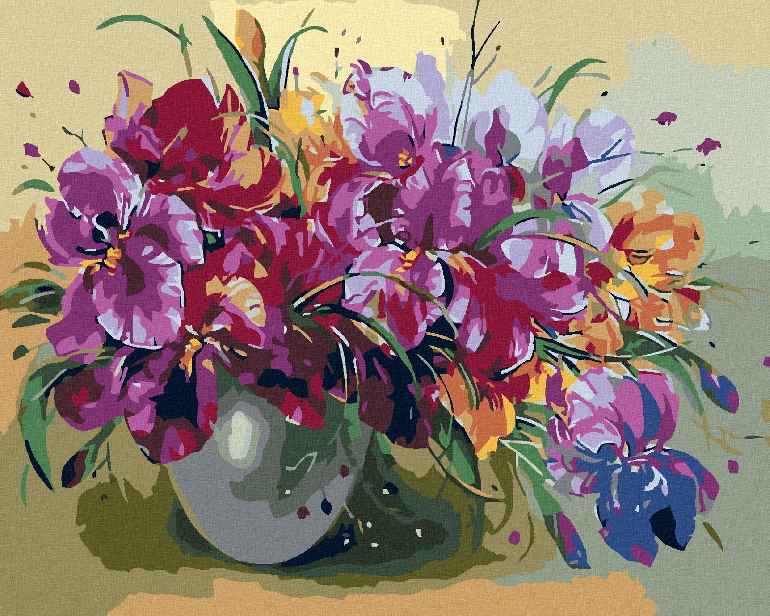 zuty Malování podle čísel - KOSATCE VE VÁZE - Rozměr: 40x50 cm, Rámování: Varianta: bez rámu a bez vypnutí plátna - obrázek 1