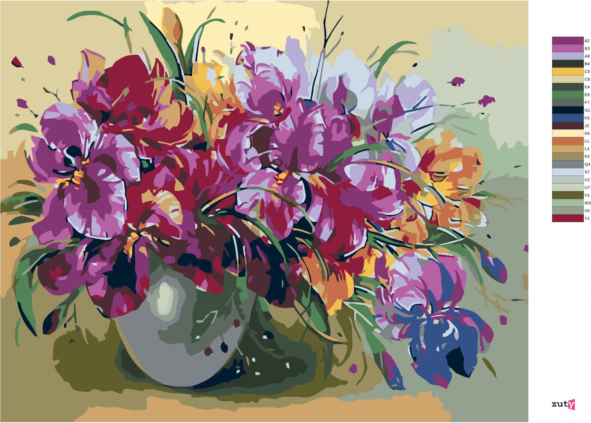 zuty Malování podle čísel - KOSATCE VE VÁZE - Rozměr: 40x50 cm, Rámování: Varianta: bez rámu a bez vypnutí plátna - obrázek 8