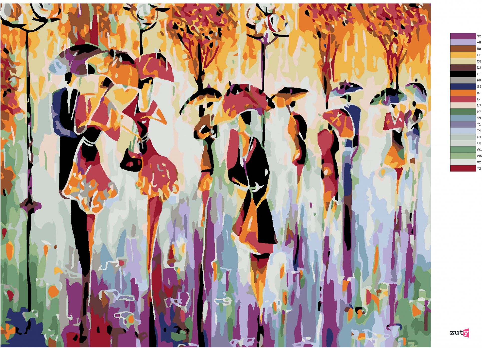 zuty Malování podle čísel - BAREVNÉ SILUETY - Rozměr: 40x50 cm, Rámování: Varianta: vypnuté plátno na rám - obrázek 3