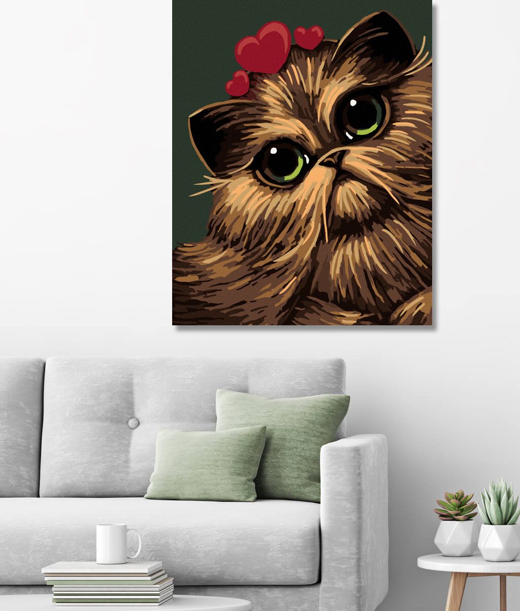 zuty Malování podle čísel - KOČKA SE TŘEMI SRDÍČKY - Rozměr: 40x50 cm, Rámování: Varianta: vypnuté plátno na rám - obrázek 5