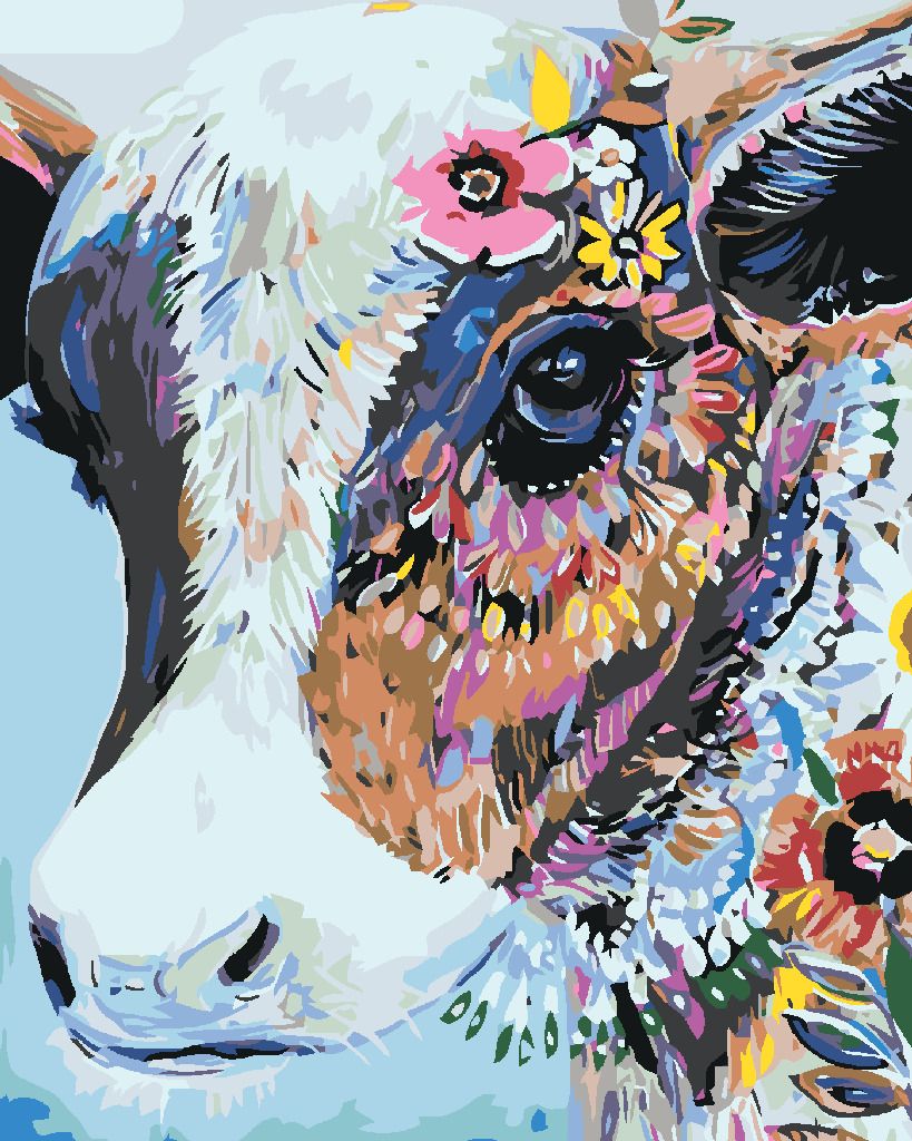 zuty Malování podle čísel - KVĚTINOVÁ KRAVIČKA - Rozměr: 40x50 cm, Rámování: Varianta: bez rámu a bez vypnutí plátna - obrázek 3