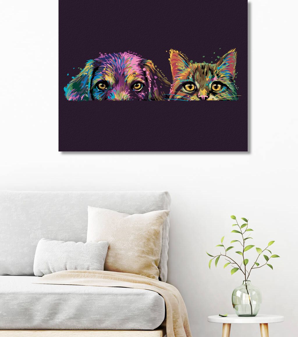 zuty Malování podle čísel - PES A KOČKA V BARVÁCH - Rozměr: 40x50 cm, Rámování: Varianta: bez rámu a bez vypnutí plátna - obrázek 2