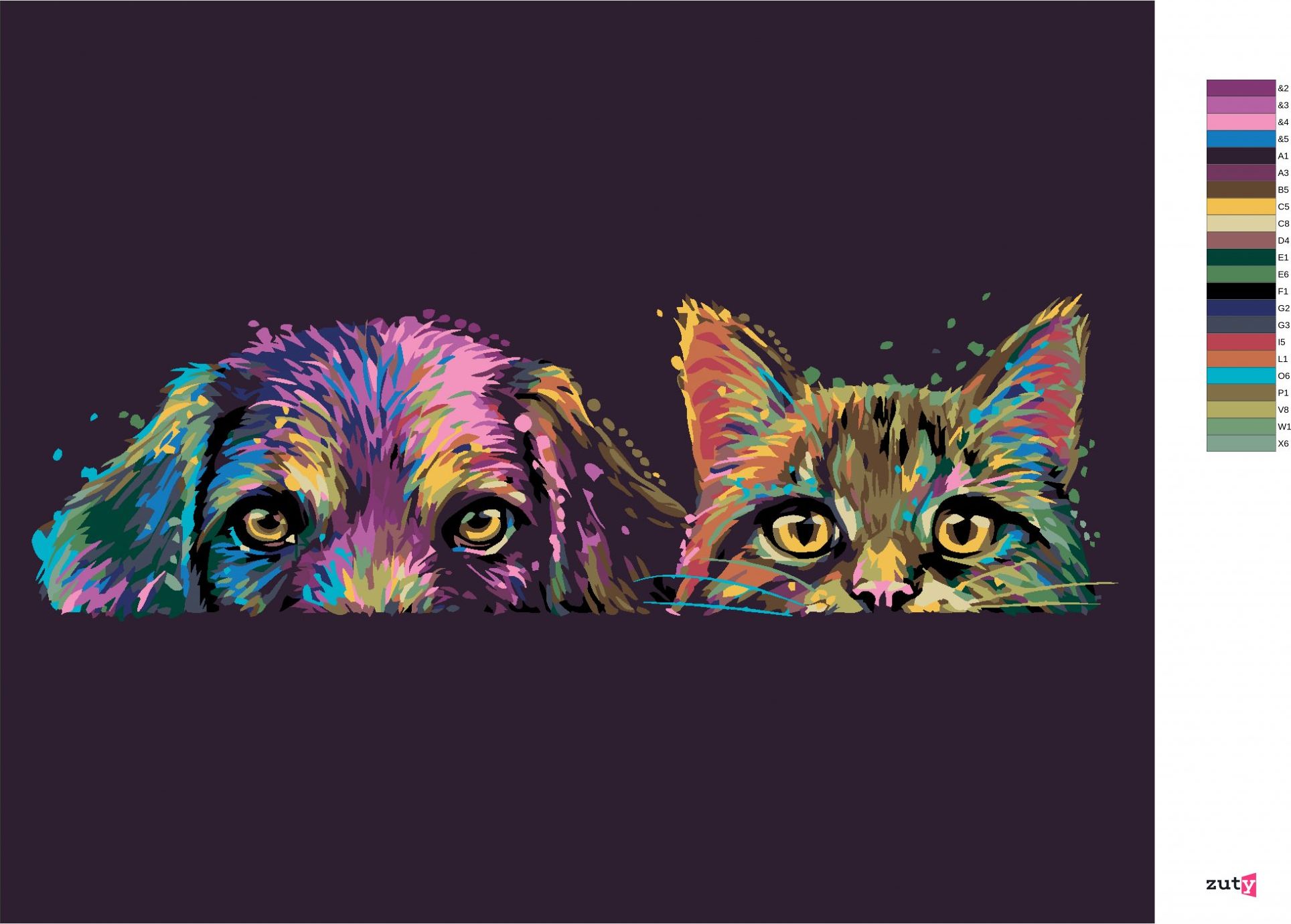 zuty Malování podle čísel - PES A KOČKA V BARVÁCH - Rozměr: 40x50 cm, Rámování: Varianta: bez rámu a bez vypnutí plátna - obrázek 3