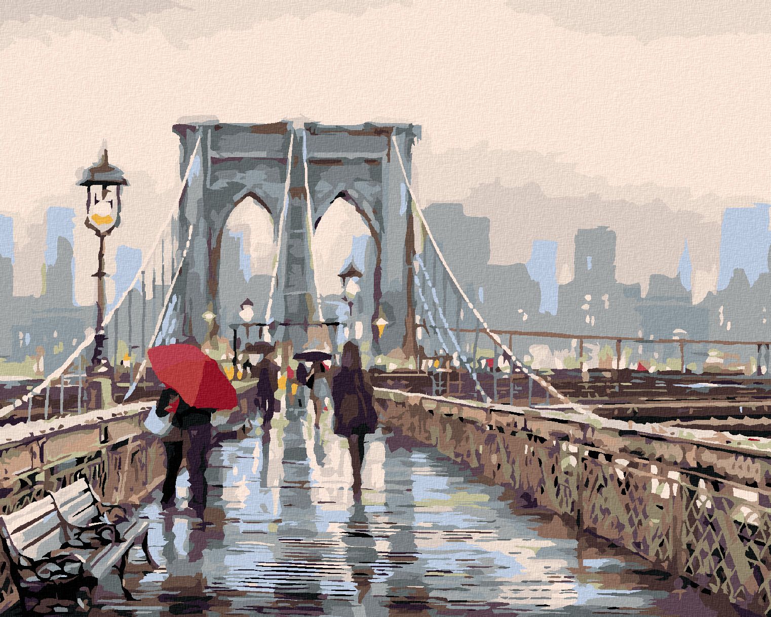 zuty Malování podle čísel - PROCHÁZKA PO BROOKLYN BRIDGE (RICHARD MACNEIL) - Rozměr: 40x50 cm, Rámování: Varianta: bez rámu a bez vypnutí plátna - obrázek 1