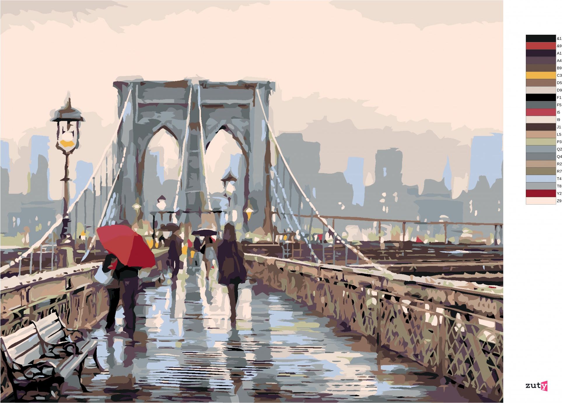 zuty Malování podle čísel - PROCHÁZKA PO BROOKLYN BRIDGE (RICHARD MACNEIL) - Rozměr: 40x50 cm, Rámování: Varianta: bez rámu a bez vypnutí plátna - obrázek 10