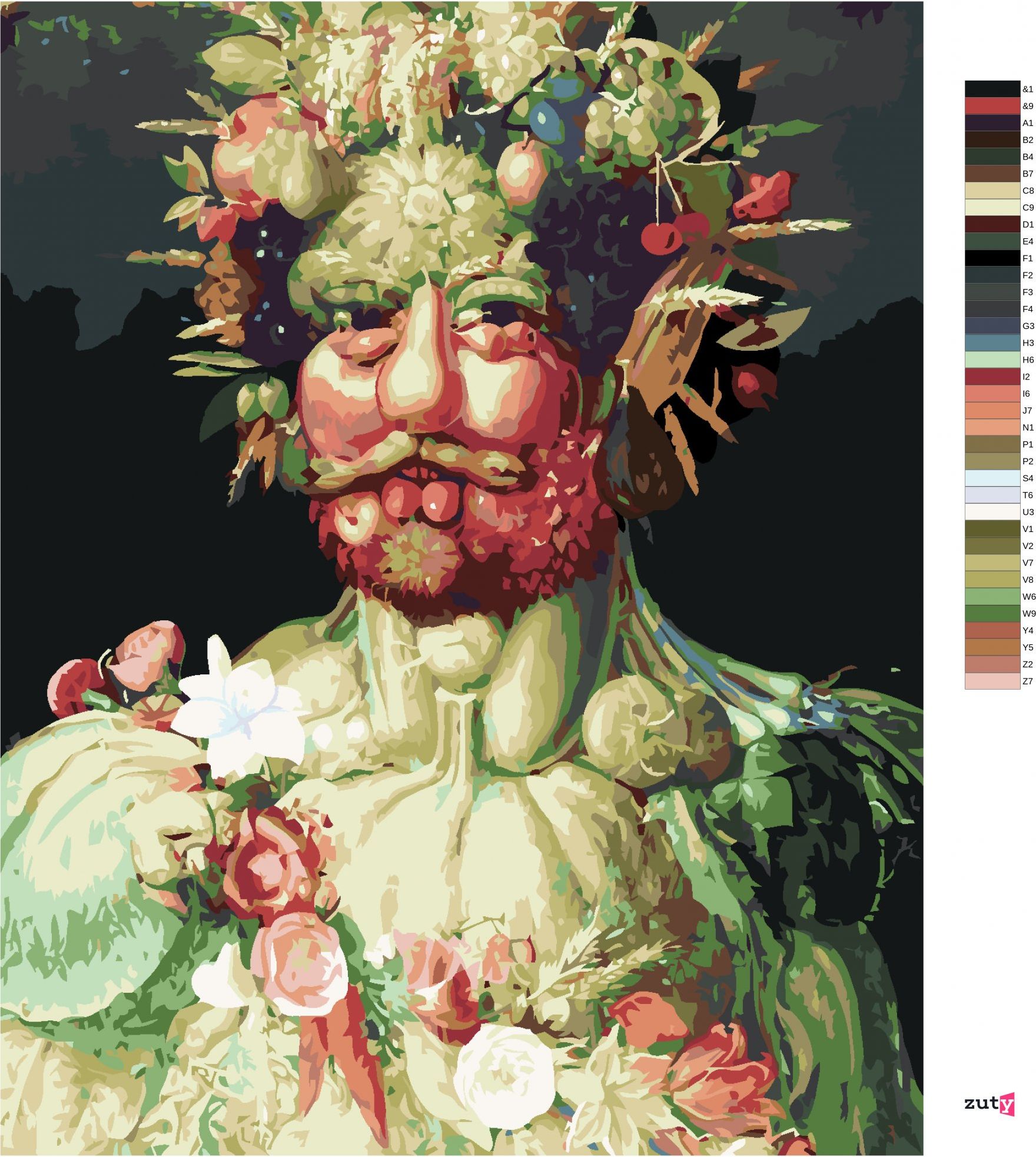 zuty Malování podle čísel - RUDOLF II. JAKO VERTUMNUS (G. ARCIMBOLDO) - Rozměr: 40x50 cm, Rámování: Varianta: vypnuté plátno na rám - obrázek 7