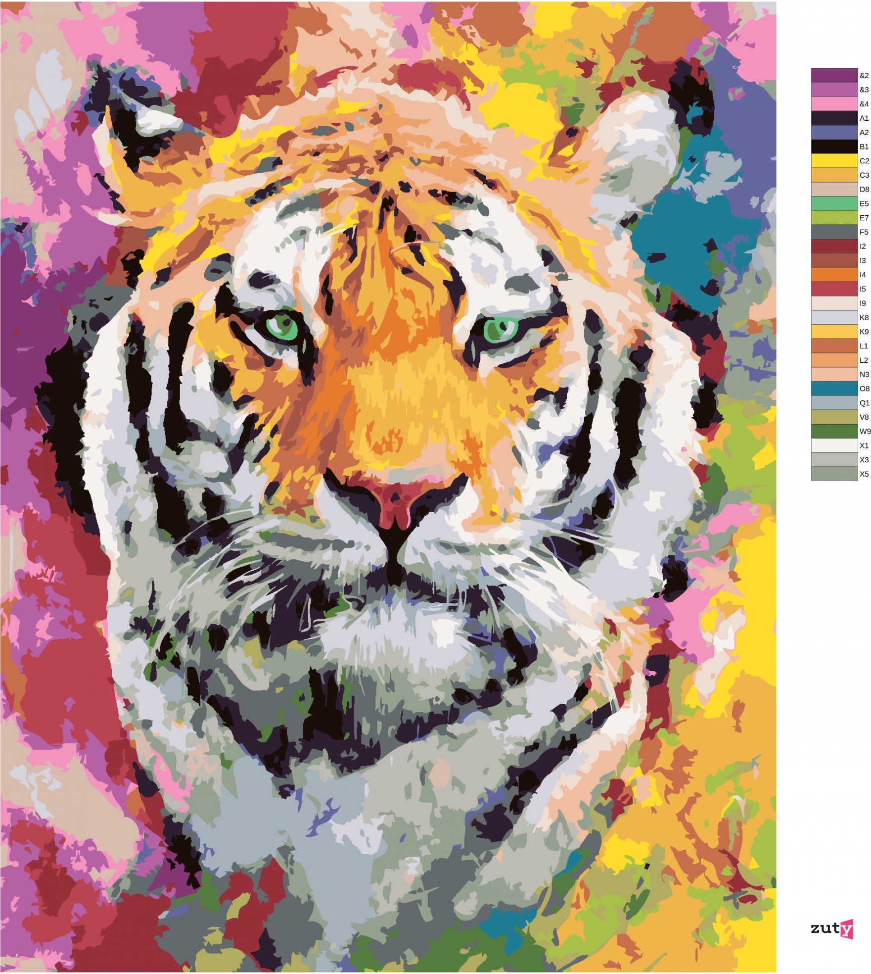 zuty Malování podle čísel - TYGR V BARVÁCH - Rozměr: 40x50 cm, Rámování: Varianta: bez rámu a bez vypnutí plátna - obrázek 2