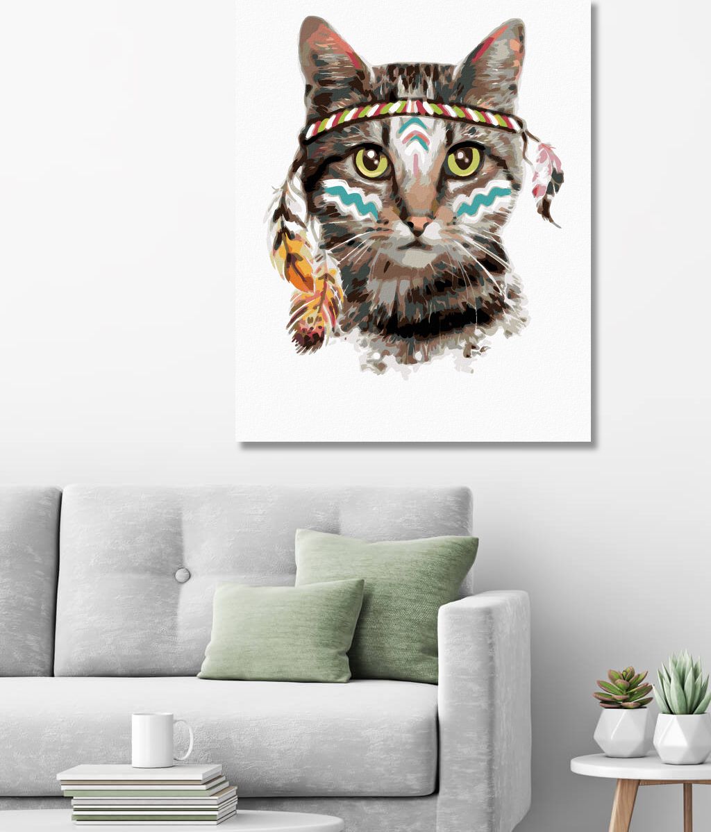 zuty Malování podle čísel - KOČKA S INDIÁNSKOU ČELENKOU - Rozměr: 40x50 cm, Rámování: Varianta: bez rámu a bez vypnutí plátna - obrázek 7