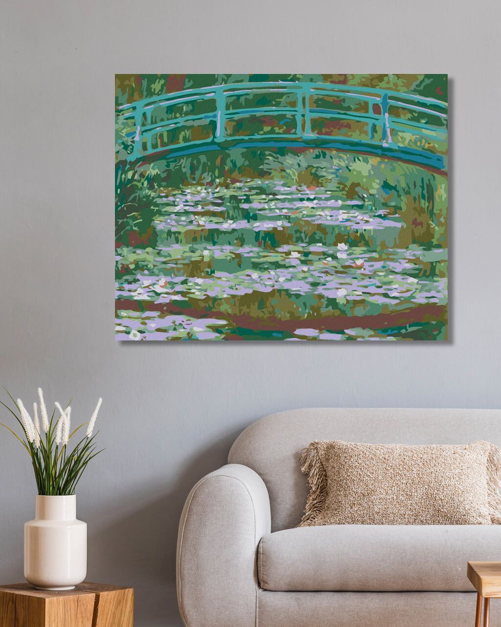 zuty Malování podle čísel - LEKNÍNY POD ZAHRADNÍM MŮSTKEM - Rozměr: 40x50 cm, Rámování: Varianta: vypnuté plátno na rám - obrázek 2
