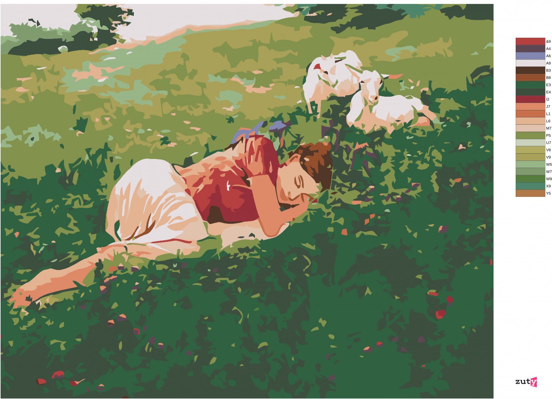 zuty Malování podle čísel - SPÍCÍ ŽENA V TRÁVĚ A KŮZLATA - Rozměr: 40x50 cm, Rámování: Varianta: bez rámu a bez vypnutí plátna - obrázek 8
