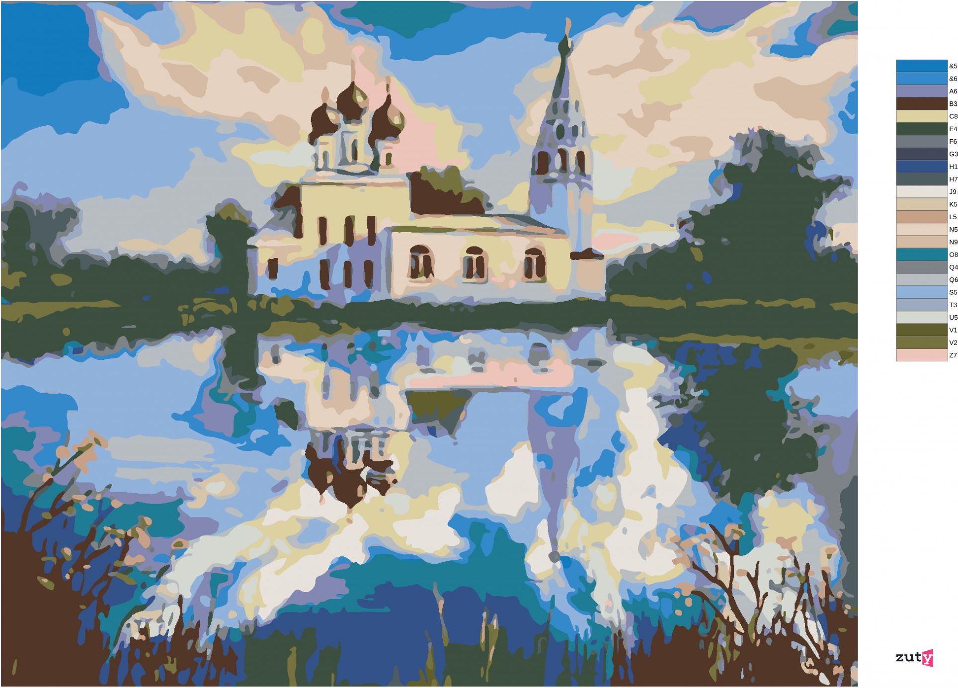 zuty Malování podle čísel - KOSTELÍK U RYBNÍKA - Rozměr: 40x50 cm, Rámování: Varianta: vypnuté plátno na rám - obrázek 6