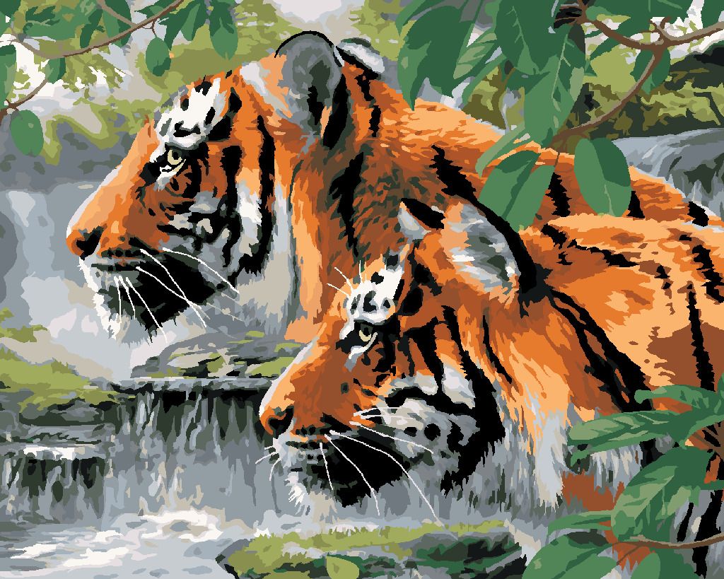 zuty Malování podle čísel - VYHLÍŽEJÍCÍ TYGŘI U ŘEKY (HOWARD ROBINSON) - Rozměr: 40x50 cm, Rámování: Varianta: bez rámu a bez vypnutí plátna - obrázek 9