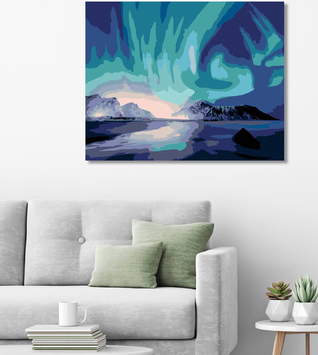 zuty Malování podle čísel - POLÁRNÍ ZÁŘE NAD MOŘEM - Rozměr: 40x50 cm, Rámování: Varianta: vypnuté plátno na rám - obrázek 6
