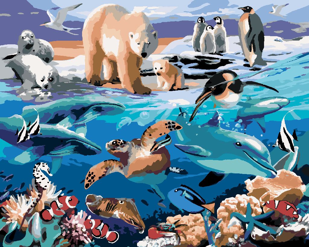 zuty Malování podle čísel - ZVÍŘATA V OCEÁNU (HOWARD ROBINSON) - Rozměr: 40x50 cm, Rámování: Varianta: vypnuté plátno na rám - obrázek 3