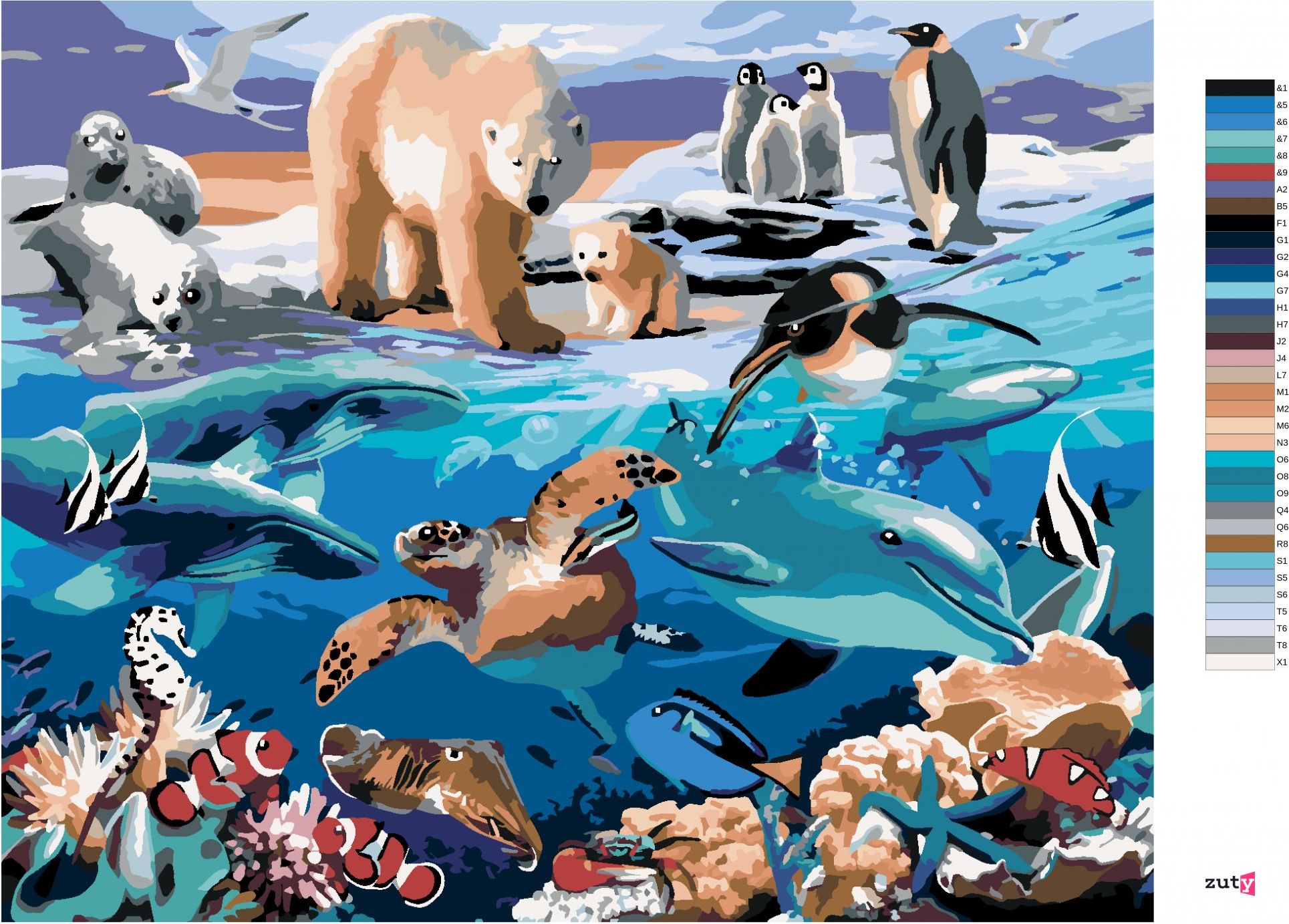 zuty Malování podle čísel - ZVÍŘATA V OCEÁNU (HOWARD ROBINSON) - Rozměr: 40x50 cm, Rámování: Varianta: vypnuté plátno na rám - obrázek 5