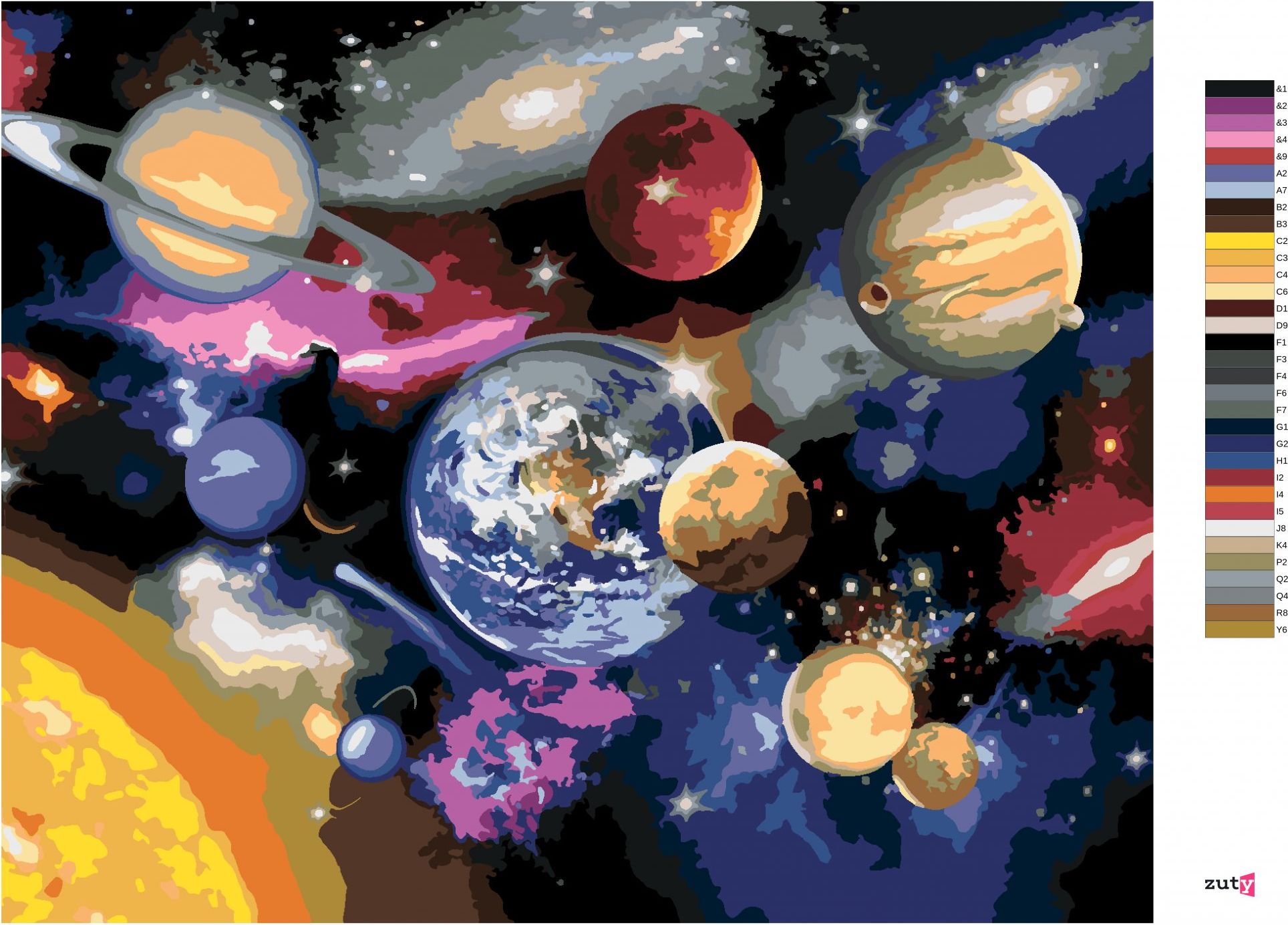 zuty Malování podle čísel - PLANETY SLUNEČNÍ SOUSTAVY (HOWARD ROBINSON) - Rozměr: 40x50 cm, Rámování: Varianta: vypnuté plátno na rám - obrázek 6