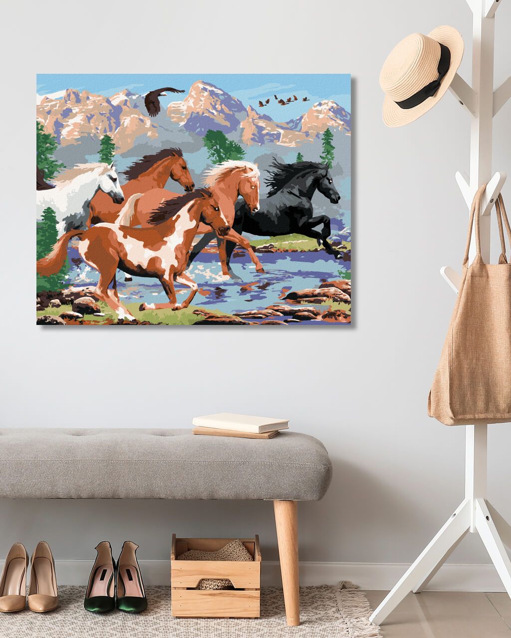 zuty Malování podle čísel - DIVOCÍ KONĚ V HORÁCH (HOWARD ROBINSON) - Rozměr: 40x50 cm, Rámování: Varianta: bez rámu a bez vypnutí plátna - obrázek 3