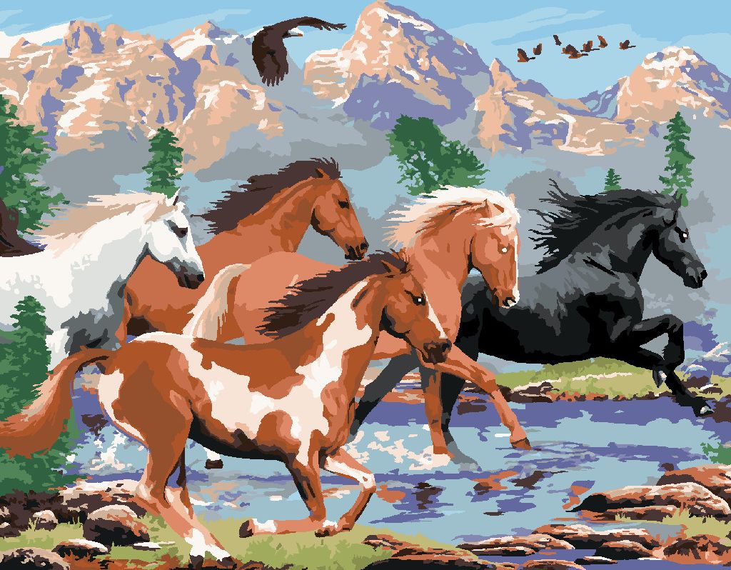 zuty Malování podle čísel - DIVOCÍ KONĚ V HORÁCH (HOWARD ROBINSON) - Rozměr: 40x50 cm, Rámování: Varianta: bez rámu a bez vypnutí plátna - obrázek 9