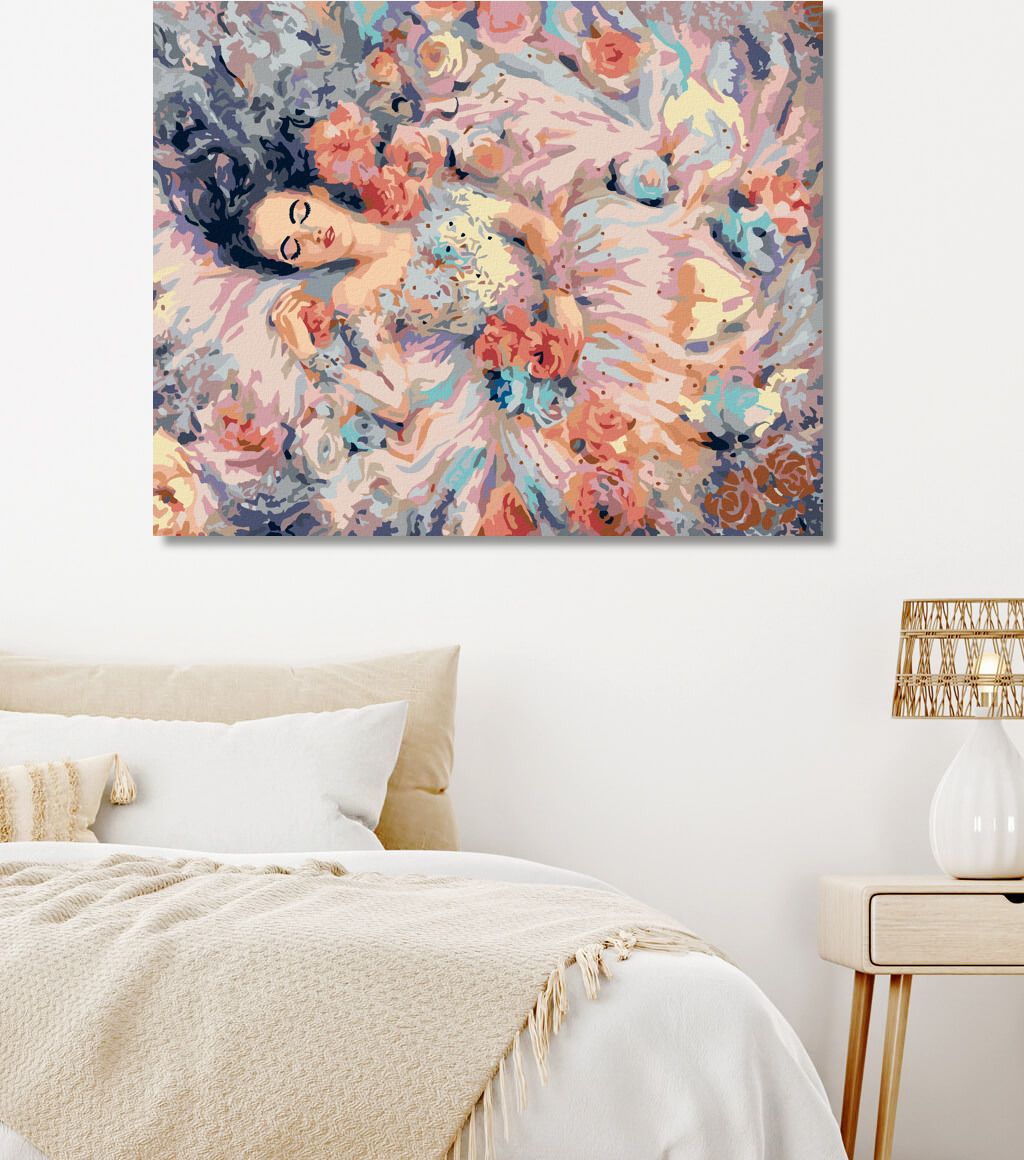 zuty Malování podle čísel - ŽENA OBKLOPENA RŮŽEMI - Rozměr: 40x50 cm, Rámování: Varianta: vypnuté plátno na rám - obrázek 10